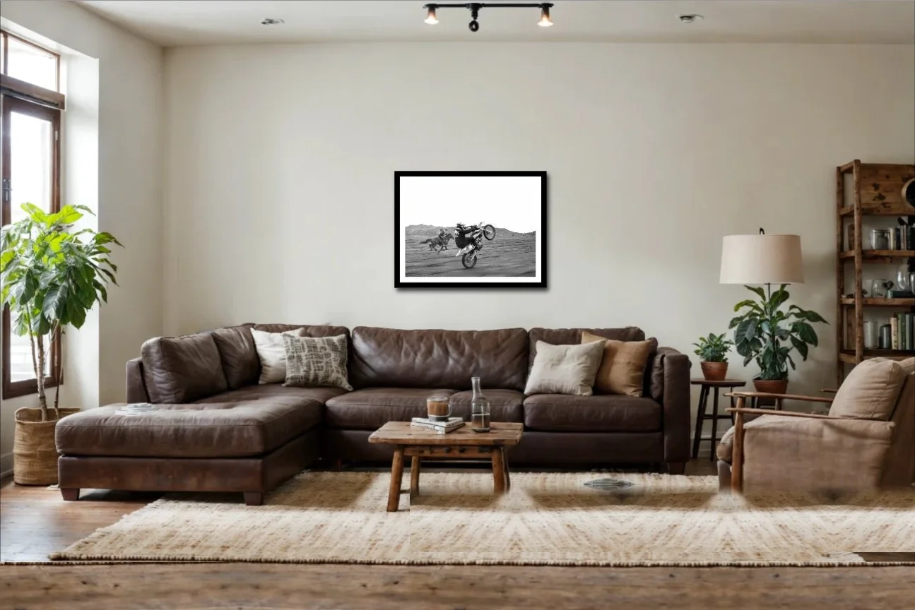 Picture It on desktop: a framed print previewed above a sofa in a living room